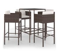 vidaXL Garden Bar Set 5 Piece with Cushions Poly Rattan Brown Table and Chair