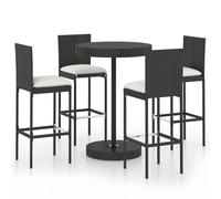 vidaXL Garden Bar Set 5 Piece with Cushions Poly Rattan Grey Table and Chair
