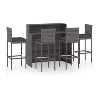 (grey, 4 piece) vidaXL Garden Bar Set with Cushions Poly Rattan Patio 3/5 Piece Black/Grey