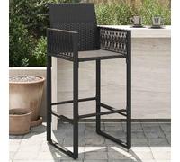 Garden Bar Stool Set 2pc Black PE Rattan Powder-Coated Steel 52x58x118cm Armrest