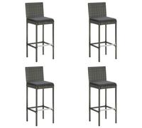 vidaXL Garden Bar Stools with Cushions 4 pcs Grey Poly Rattan