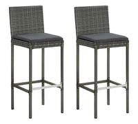 vidaXL 2x Garden Bar Stools with Cushions Grey Poly Rattan Outdoor Lounge Seat