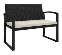 Garden Bench 103x58x78cm Black Rattan 2-Seater with Padded Removable Cushion Set