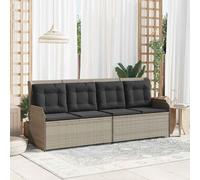 Garden Bench 108cm Light Grey Poly Rattan 2-Seater Adjustable Backrest Cushion.