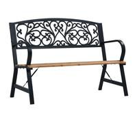 Garden Bench 120x56x87cm Brown Wood Seat Steel Frame Cast Iron Backrest Antique