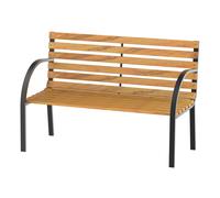 Outsunny 2 Seater Garden Bench Metal Wooden Slatted Seat Backrest Patio Chair - Black, natural wood colour - Steel, Pine - 122L x 60W x 83H cm