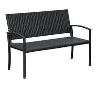 Garden Bench 122x60x87cm Black Metal Frame PE Wicker 2-Seater High Back Outdoor