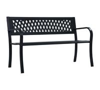 Garden Bench 125cm Black Steel with Rose-Pattern Plastic Backrest Vintage Patio