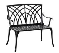 Garden Bench 2-Seater Black Cast Aluminium 95x54x88cm High Back Loveseat Outdoor