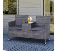 Garden Bench 2-Seater PE Rattan Outdoor Centre Table Cushions