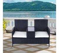 Garden Bench 2-Seater PE Rattan Outdoor Centre Table Cushions