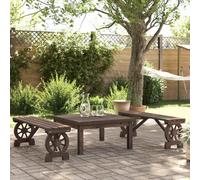 Garden Bench 2pc Solid Fir Wood Dark Brown 115x28x39.5cm Wagon Wheel for garden