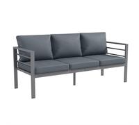 Garden Bench 3-Seater Grey Aluminium 185cm With Polyester Cushions 12cm Washable