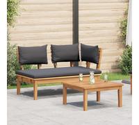 Garden Bench and Table Set Dark Grey Brown Solid Teak 122x70x66cm Slim 2-Seater