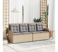 Garden Bench Beige Poly Rattan 110x67x95 cm 2-Seater Cushion Adjustable Outdoor