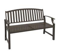Garden Bench Brown Steel 127x60x84cm Two-Seater Slatted High Back 240kg Armrests