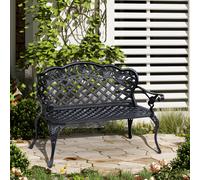 Outsunny Garden Bench Park Chair Cast Aluminium Outdoor 2-Seater Outdoor In Black Black