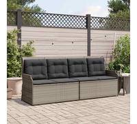 Garden Bench Grey Poly Rattan 108cm Seat Width Cushioned Adjustable Reclining