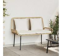 Garden Bench Natural Poly Rattan 2-Seater with Cushions Steel Legs, 35x35x45cm