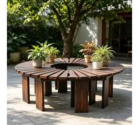 Garden Bench Outdoor Circular Benches,Solid Wood Backless Seat Semicircular Leisure Tree Bench,All-Weather Plant Stand Rack Wrap Around Seating Chair,5 colors (Wood Color Half Round)