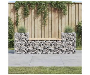 Garden bench solid pine wood with galv steel gabion base 183x41x60.5cm +planters