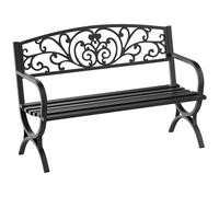 Garden Bench Steel Black 127x60x85cm Powder-Coated Floral Backrest Seat Outdoor