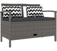 Outsunny 2 Seater Garden Storage Bench with 160L Capacity, PE Rattan Garden Bench with Storage, Wicker Outdoor Bench Loveseat with Cushion, Pillows and Steel Frame for Patio, Grey
