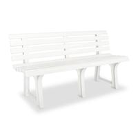 Garden Bench White Plastic 145.5cm Weather Resistant Outdoor Seat 2-Seater Arms