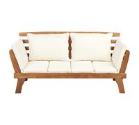 Garden Bench with Cushion PORTICI 210 cm Eucalyptus Wood Light Brown/ White