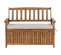 Garden Bench with Cushion SOVANA 120 cm with Storage Acacia Wood Beige