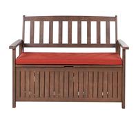 Beliani Garden Bench With Cushion Sovana 120cm With Storage Acacia Wood Red