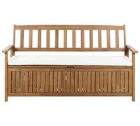 Beliani Garden Bench With Cushion Sovana 160 Cm Acacia Wood Off-White