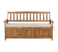 Garden Bench with Cushion SOVANA 160 cm with Storage Acacia Wood Beige