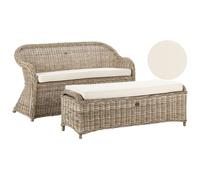 Beliani Garden Sofa With Ottoman 2 Seater Susua Rattan Natural, White