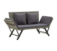 Garden Bench with Cushions Grey 176 cm Poly Rattan