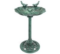 Garden Bird Bath Clam Shell Birdbath With Rustic Metal Effect H81cm Christow Green One Size