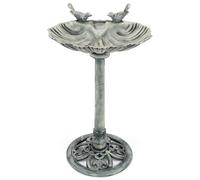 Garden Bird Bath Clam Shell Birdbath With Rustic Metal Effect H81cm Christow Grey One Size