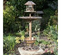 Bronze Effect Resin Garden Bird Bath and Table with Solar Light - Bronze
