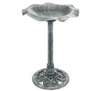 Garden Bird Bath Resin Leaf Birdbath With Rustic Metal Effect H60Cm Grey Christow