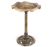 CHRISTOW Plastic Resin Bird Bath for Garden, Leaf Shaped Pedestal Birdbath, Traditional Style, Rustic Metal Effect, Standing Outdoor Water Bowl, 60cm x 43cm x 43cm (Bronze)