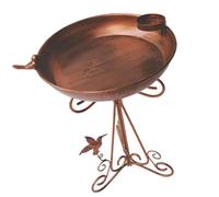 Garden Bird Bath Stand with Feeder Cup, Freestanding Metal Outdoor Patio Accent for Pet Birds, Raised Basin, Scroll Legs Freestanding Bird Bath Feeder Metal Stand Outdoor Combo Patio Garden Care Decor