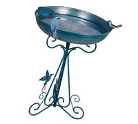 Garden Bird Bath Stand with Feeder Cup, Freestanding Metal Outdoor Patio Accent for Pet Birds, Raised Basin, Scroll Legs Freestanding Bird Bath Feeder Metal Stand Outdoor Combo Patio Garden Care Decor