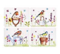 Garden Birds 4-Set Cork Placemats Assorted Floral Design Tableware Heat Resist
