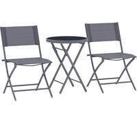 Garden Bistro Set 2 Chairs Glass Table Folding Patio Outdoor Furniture Grey