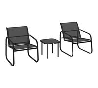 Garden Bistro Set 2pc Armchairs & Square Glass Table Black Texteline 70x59x75cm