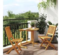 Garden Bistro Set 3 Piece Folding Acacia Wood Table 90x60cm 2 Chairs Natural Oil