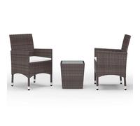 Garden Bistro Set 3 Piece Poly Rattan and Tempered Glass Multi Colours vidaXL