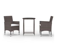 Garden Bistro Set 3 Piece Poly Rattan and Tempered Glass Multi Colours vidaXL