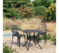 Garden Bistro Set 3pc Cast Aluminium Black 2Chairs 90cm RoundTable with Umbrella