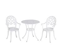Garden Bistro Set 3pc Cast Aluminium White Round Table 66x66x67cm with 2 Chairs